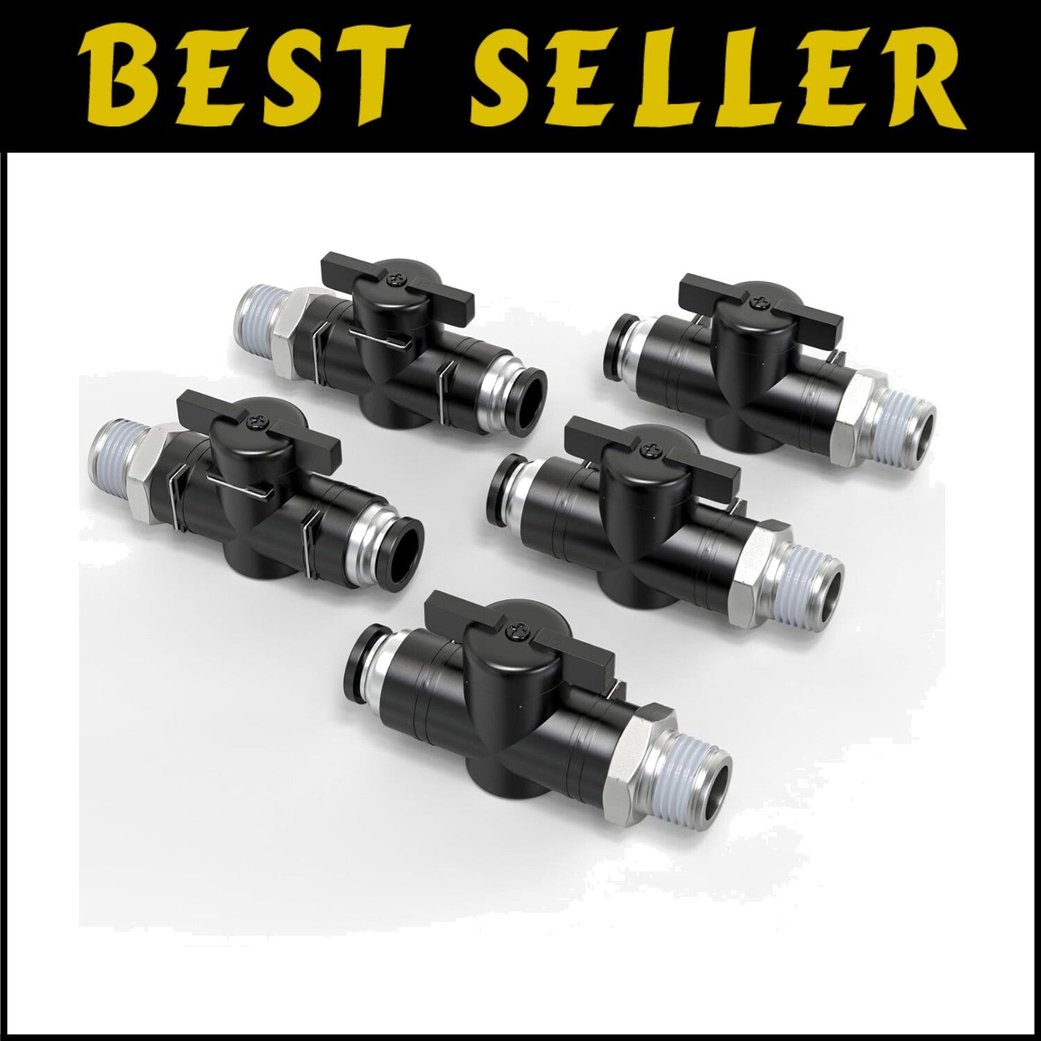 Adjustable Air Flow Control Valve Set - 1/4" Tube x 3/8" NPT Fittings, 5 Pack