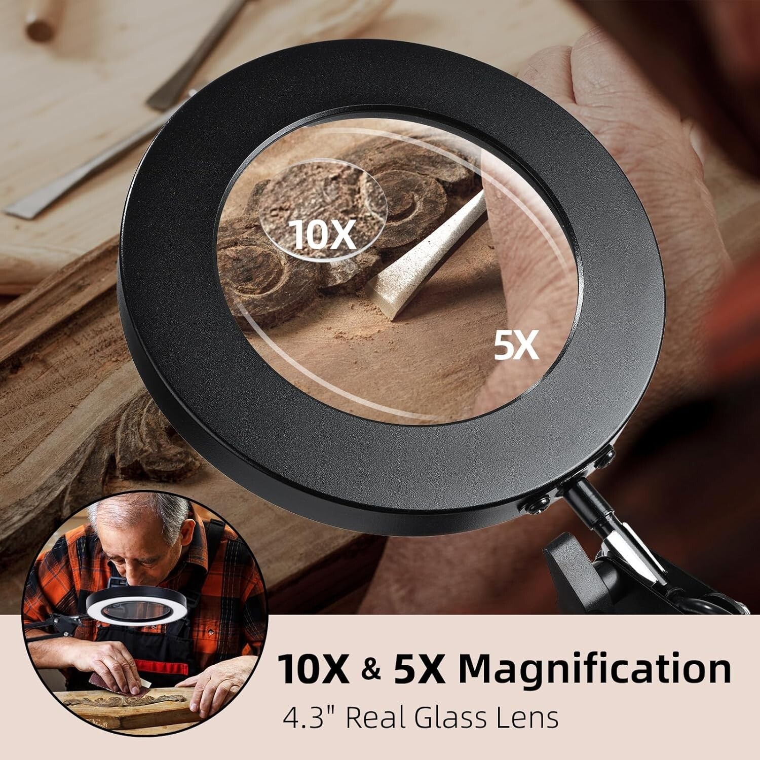 Flexible Gooseneck Magnifier with Light - 10x/5x for Easy Reading and Crafts