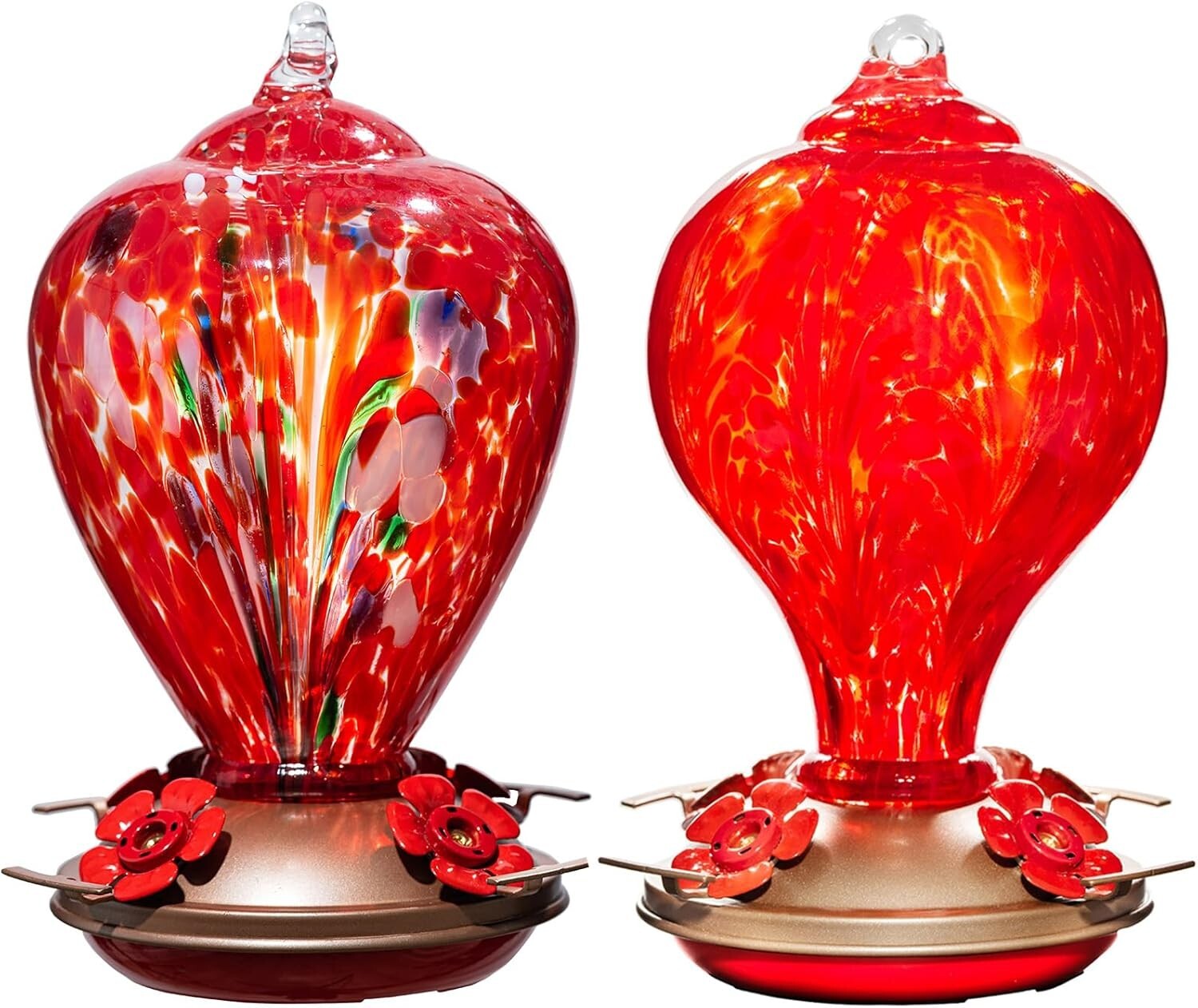Artistic Hummingbird Feeders - 34oz & 32oz, Ant-Proof, Vibrant Red Design
