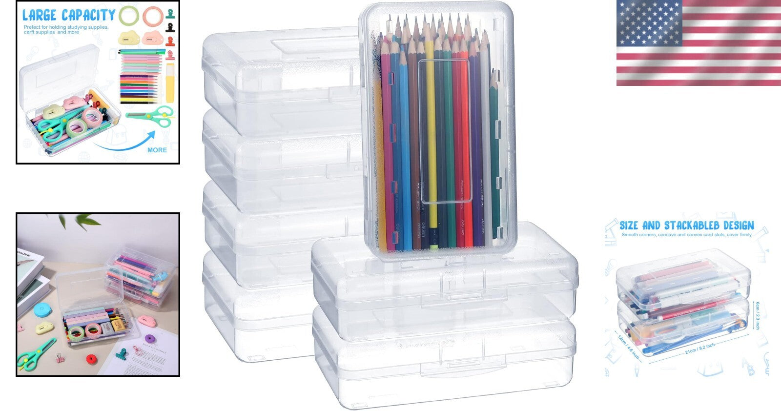 12 Pack Clear Plastic Storage Boxes with Snap Closure - Large Capacity Organizer