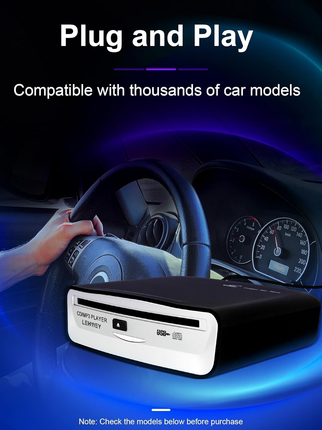 Universal Portable Car CD Player with Remote & AUX - Easy Plug-and-Play Solution