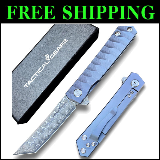 Utility-Tuned Damascus Steel Knife with TC4 Titanium Handle - EDC Sunday Special