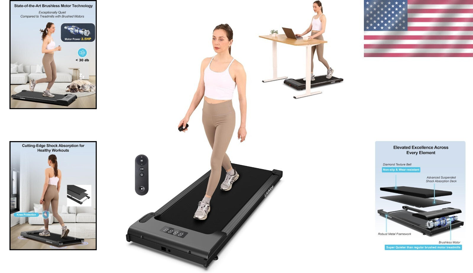 2.5HP Brushless Motorized Walking Pad - Space-Saving Treadmill for Workouts