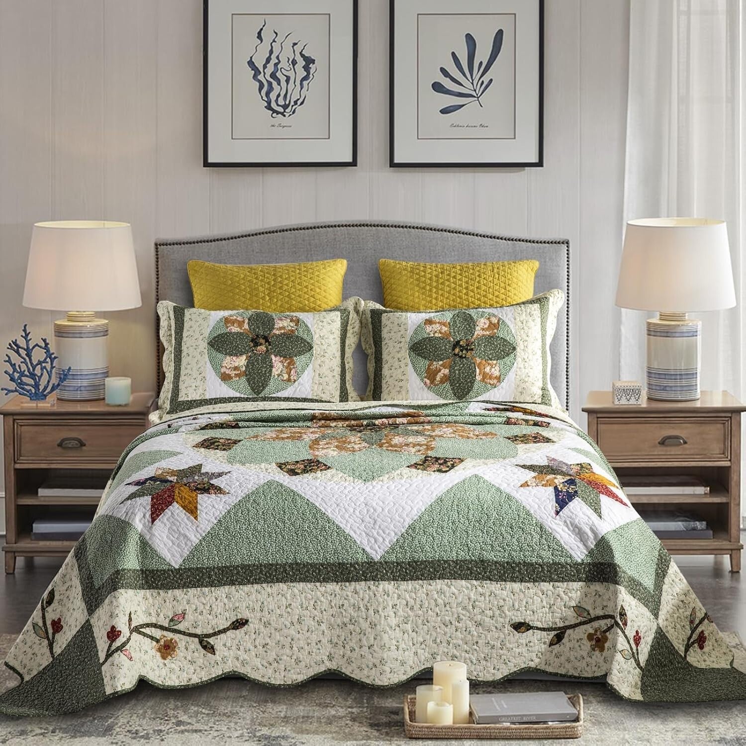 Breathable King Size Patchwork Quilt Set - Eco-Friendly Cotton Floral Design