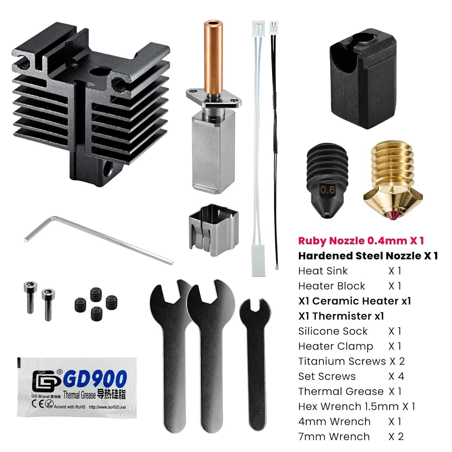Ceramic Heater Hotend Kit for Bambu Lab X1 / X1C / X1E - Ruby & Hardened Nozzles