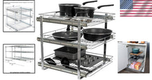 Load image into Gallery viewer, Durable 3-Tier Chrome Kitchen Slide-Out Organizer for Efficient Cookware Storage