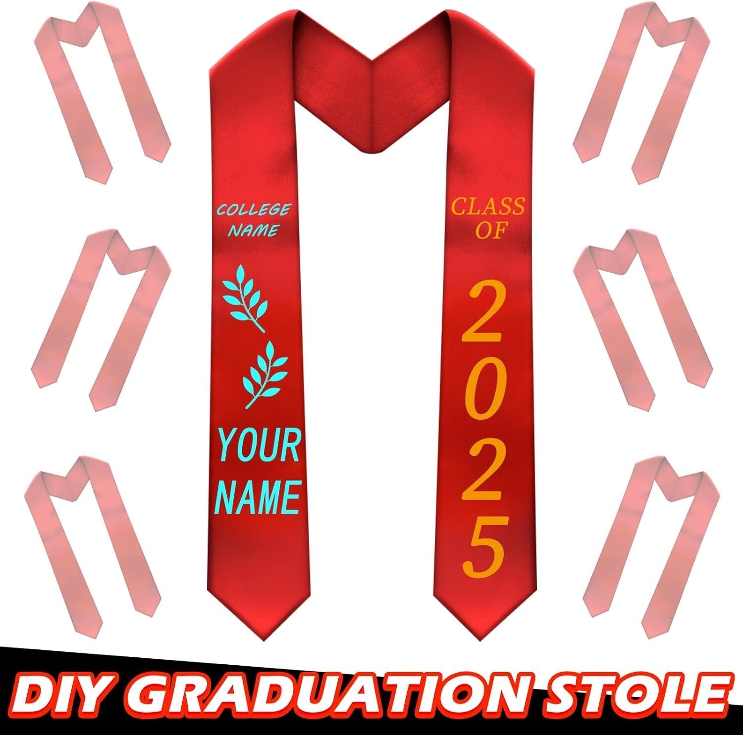12-Piece Satin Graduation Sashes - Unisex 70-Inch Blank Stoles for Customization