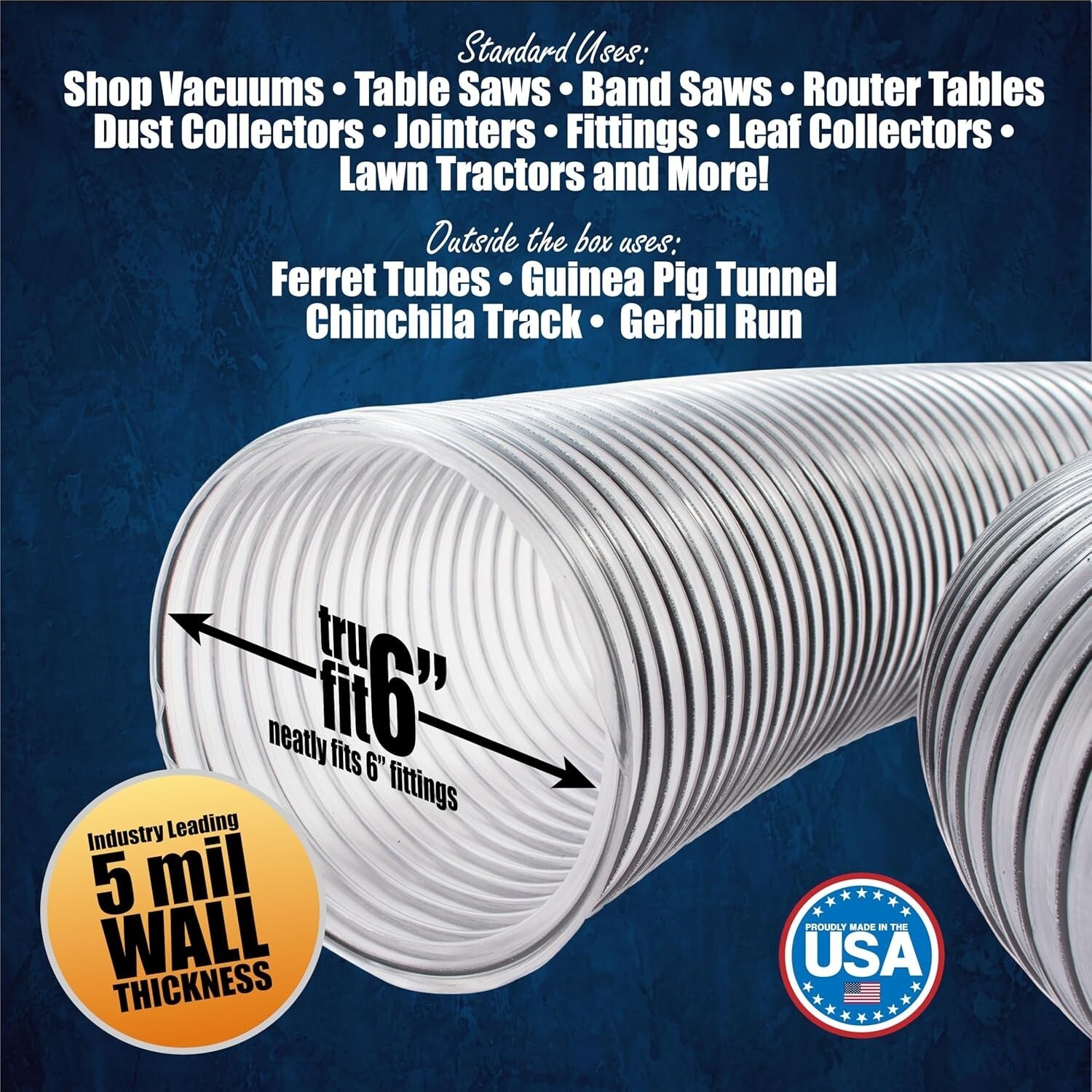 Flexible 10-ft Heavy-Duty PVC Hose for Efficient Dust Collection - 6" Diameter