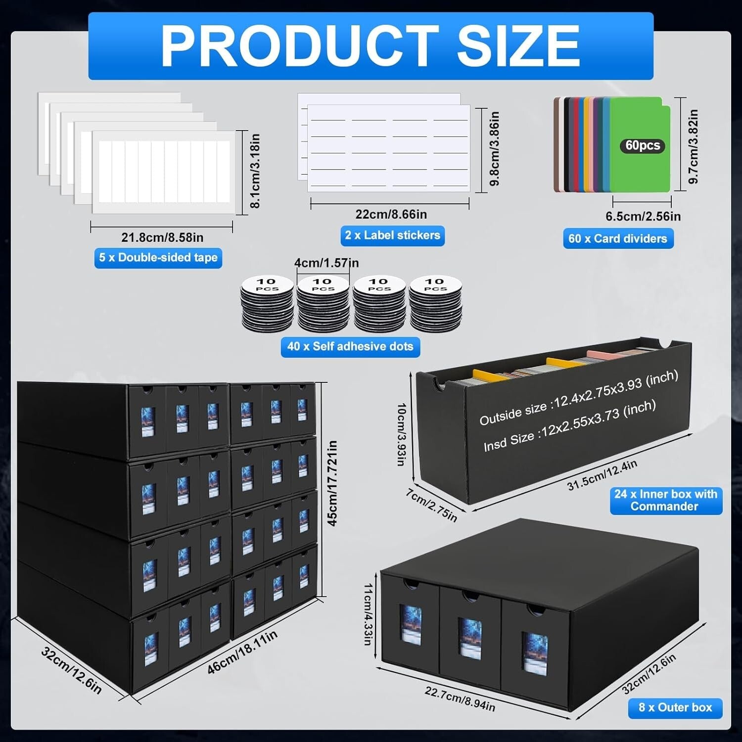 Portable Dustproof Trading Card Organizer - 24000+ Card Capacity with Dividers