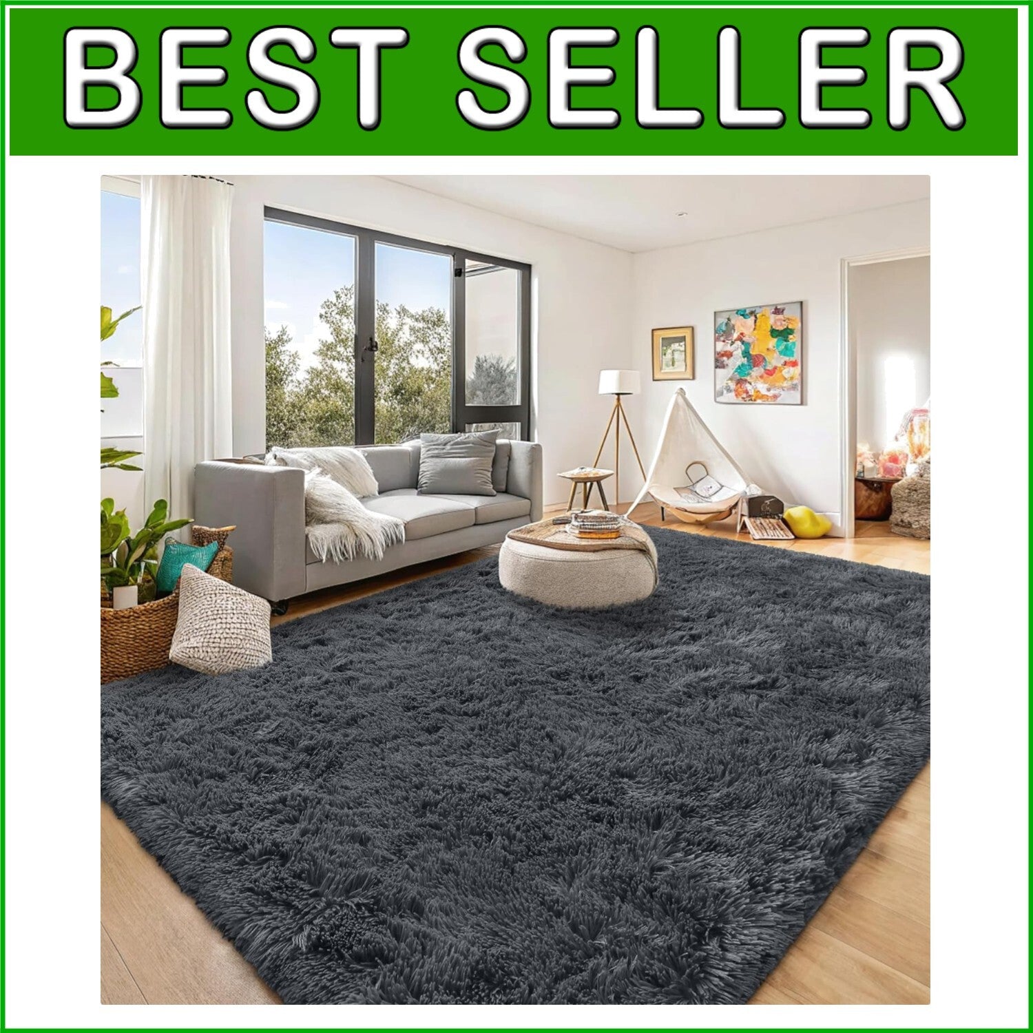 Luxurious 8x10 Grey Shaggy Rug - Soft Tufted Carpet for Living Rooms & Nurseries