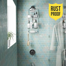 Load image into Gallery viewer, Rustproof Aluminum Shower Caddy - 2-Shelf Overhead Organizer in Satin Chrome