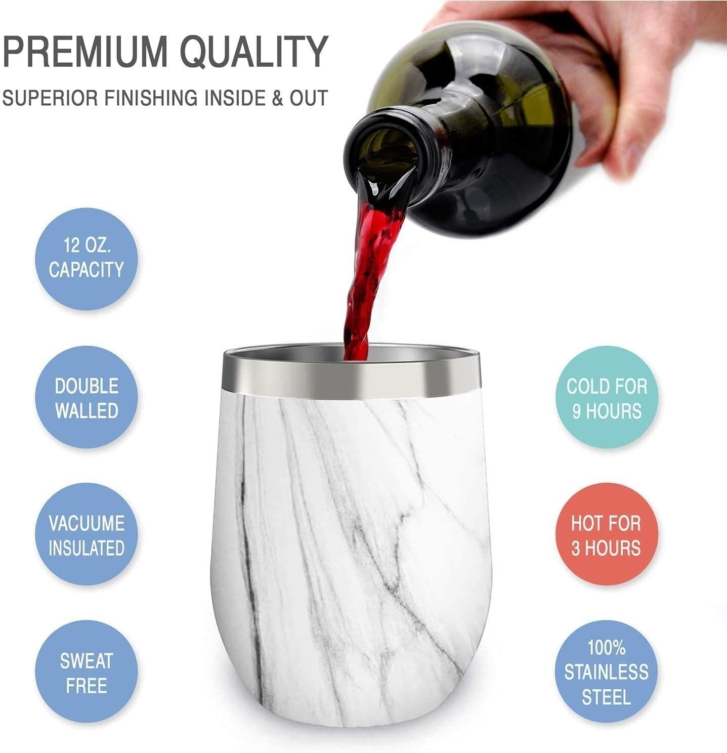 Insulated Wine Tumblers & Bottle - Carrara Marble Design for Outdoor Elegance