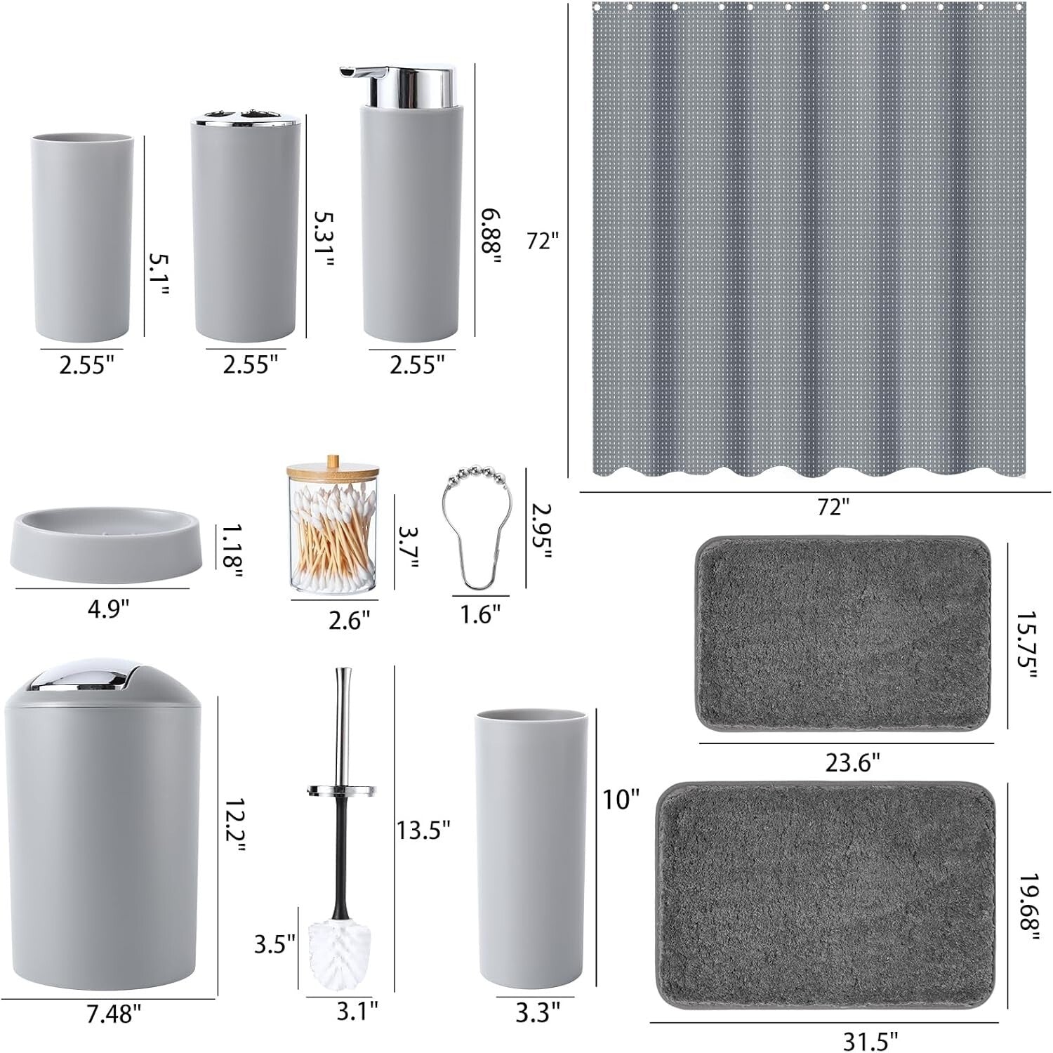 Durable Bathroom Decor 24PCS Set with Shower Curtain + Soft Microfiber Rugs