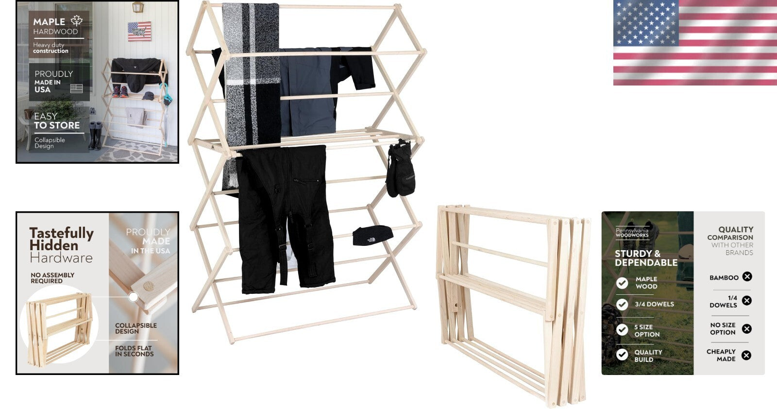Furniture-Grade Folding Drying Rack - 47 Feet of Space for Bulky Laundry