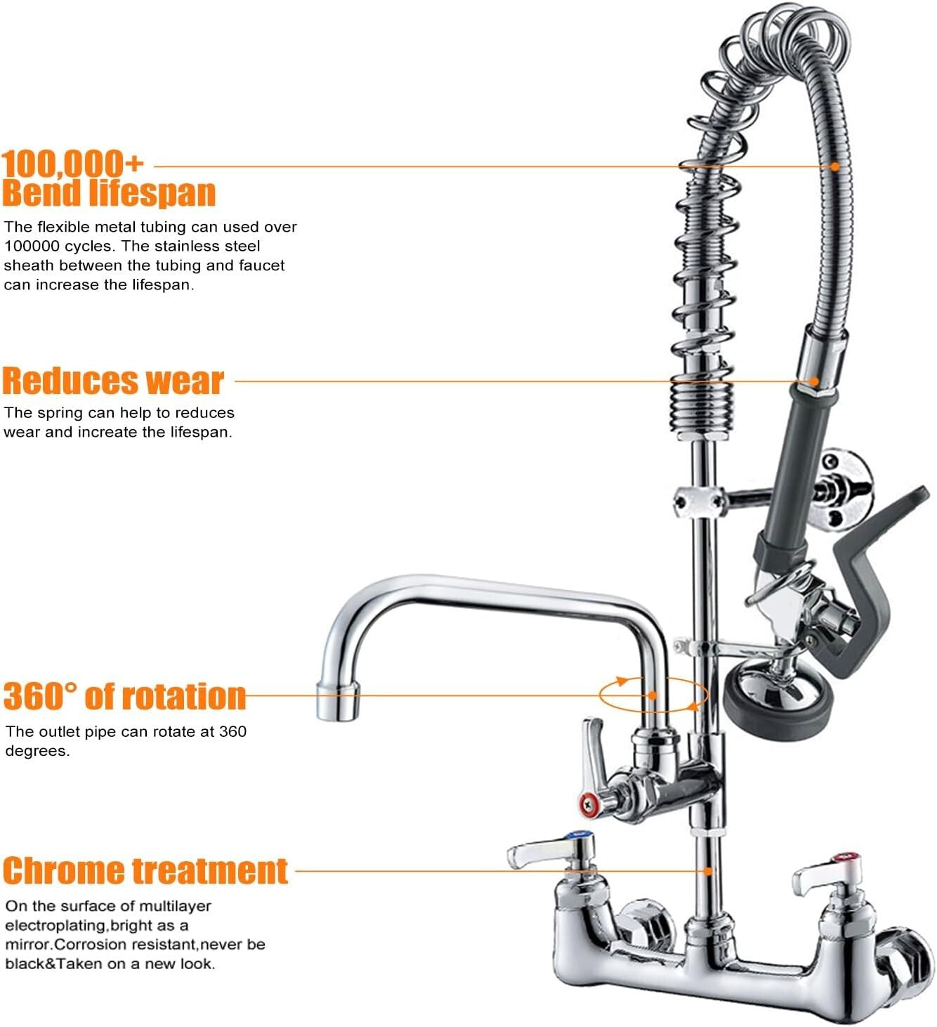Easy-Install Commercial Sink Faucet - 25'' Height with Lever Handles & Sprayer