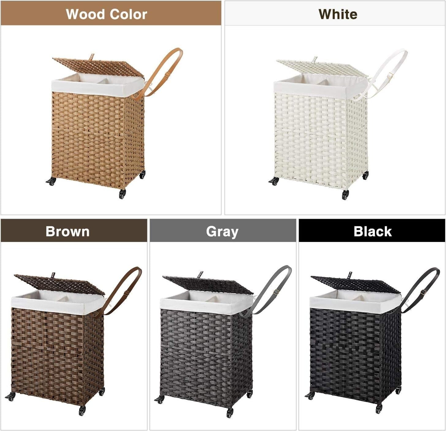 90L Handwoven Laundry Hamper with Wheels - Stylish Dual Compartment Design