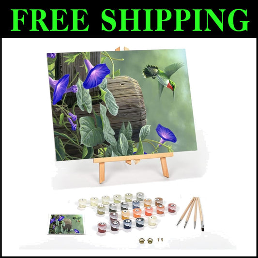 DIY Paint by Numbers Hummingbird Kit - Complete Set with Acrylic Paint & Easel