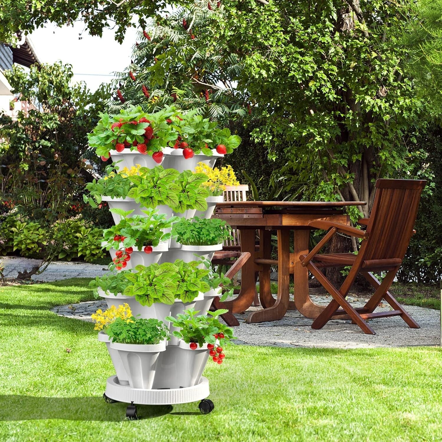 5-Tier Stackable Vertical Planter with Wheels - Indoor & Outdoor Garden Solution