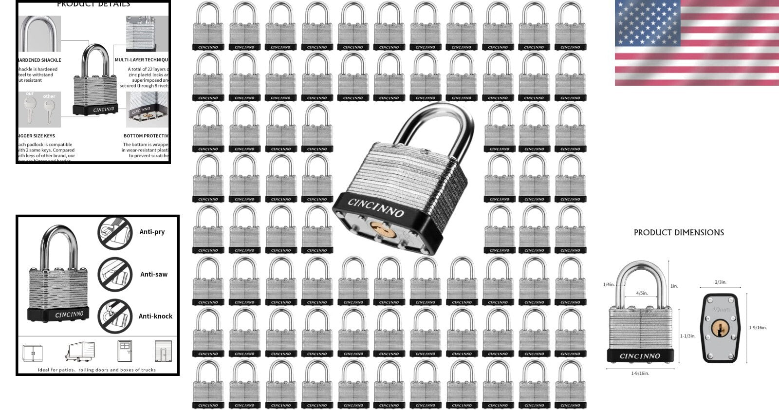 72 Pack Heavy Duty Laminated Padlocks with Keyed Alike Security Solutions