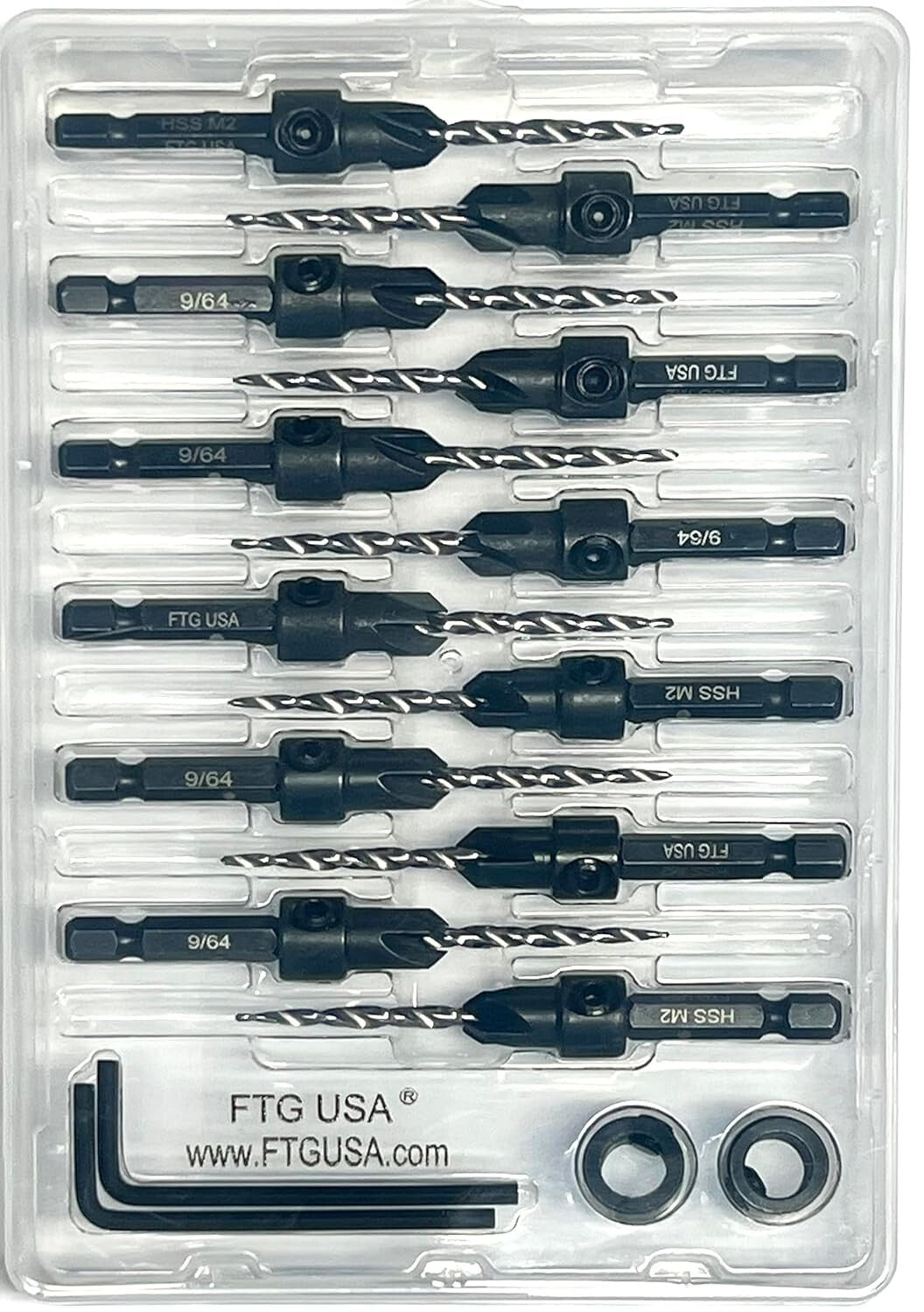 Adjustable Countersink Drill Bit Set - 12-Pc High-Speed Steel for Woodworking