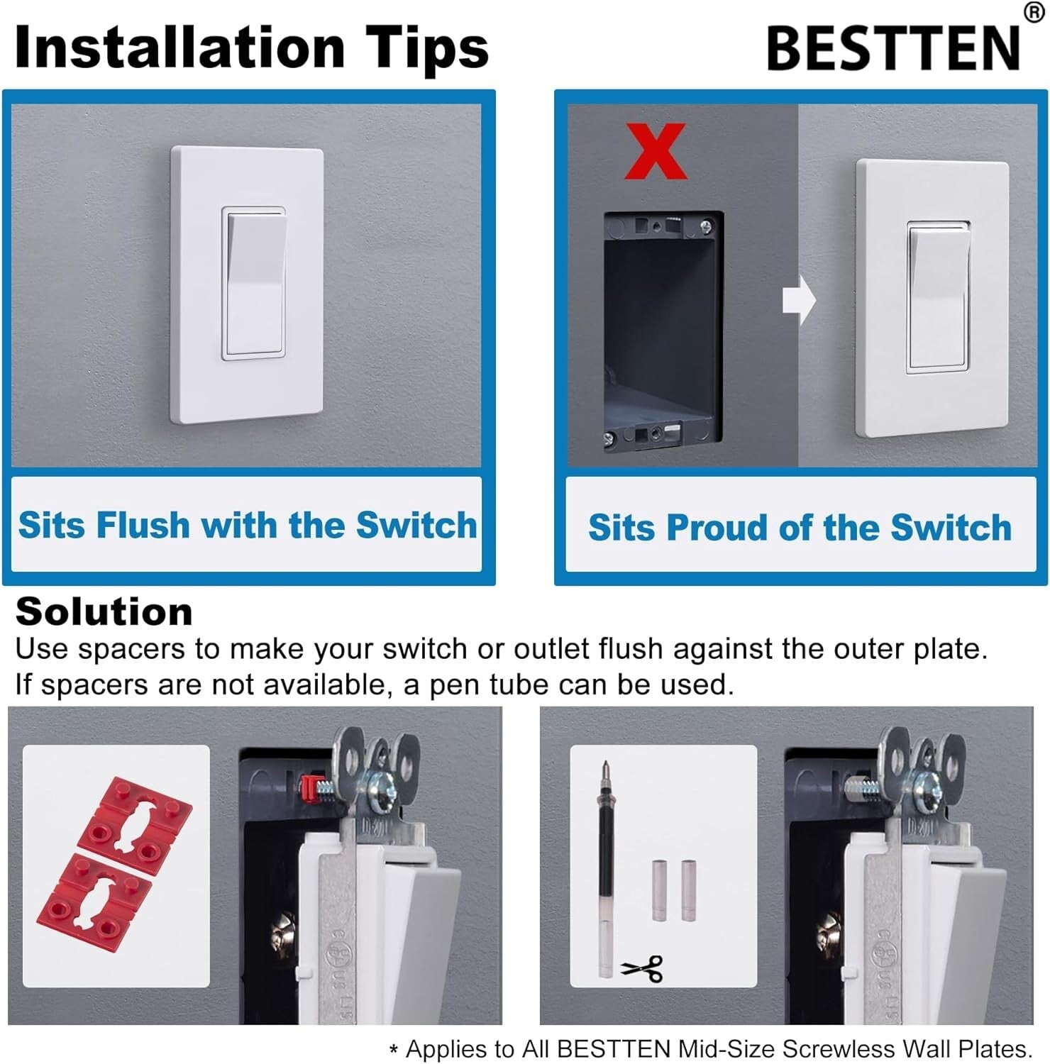 40-Pack Modern Screwless Mid-Size Outlet Covers | Gloss Snow White Finish