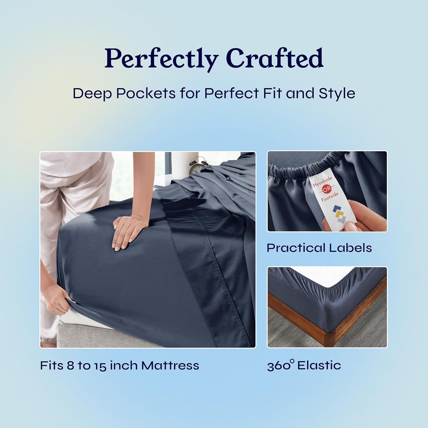 Breathable Cooling Twin Bed Sheets Set – 400 TC Indigo Cotton, Deep Pocket