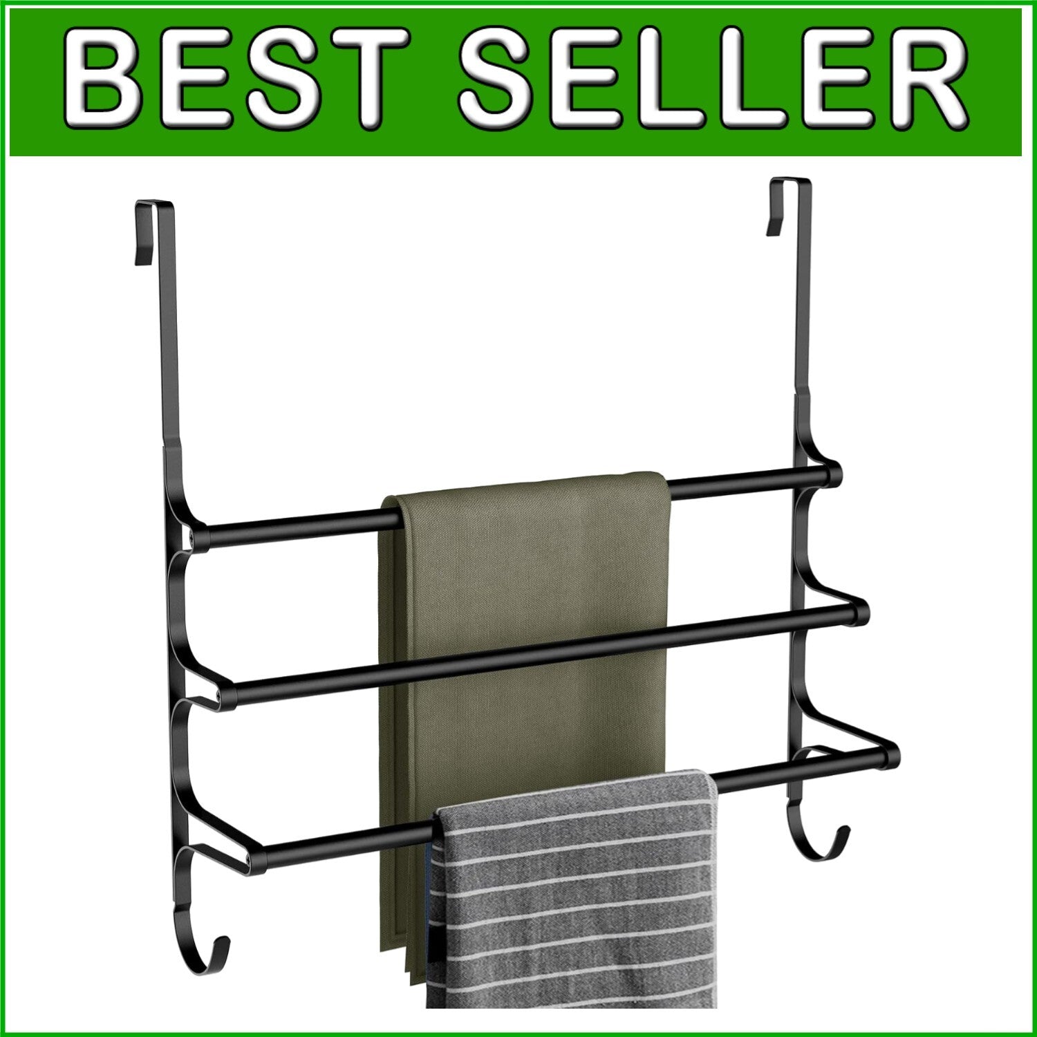 Durable 24.2” Over Door Towel Storage Rack with Hooks - Smart Bathroom Solution