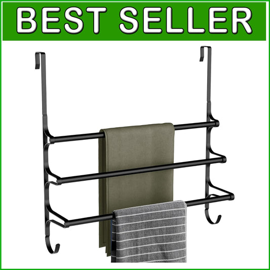 Durable 24.2” Over Door Towel Storage Rack with Hooks - Smart Bathroom Solution