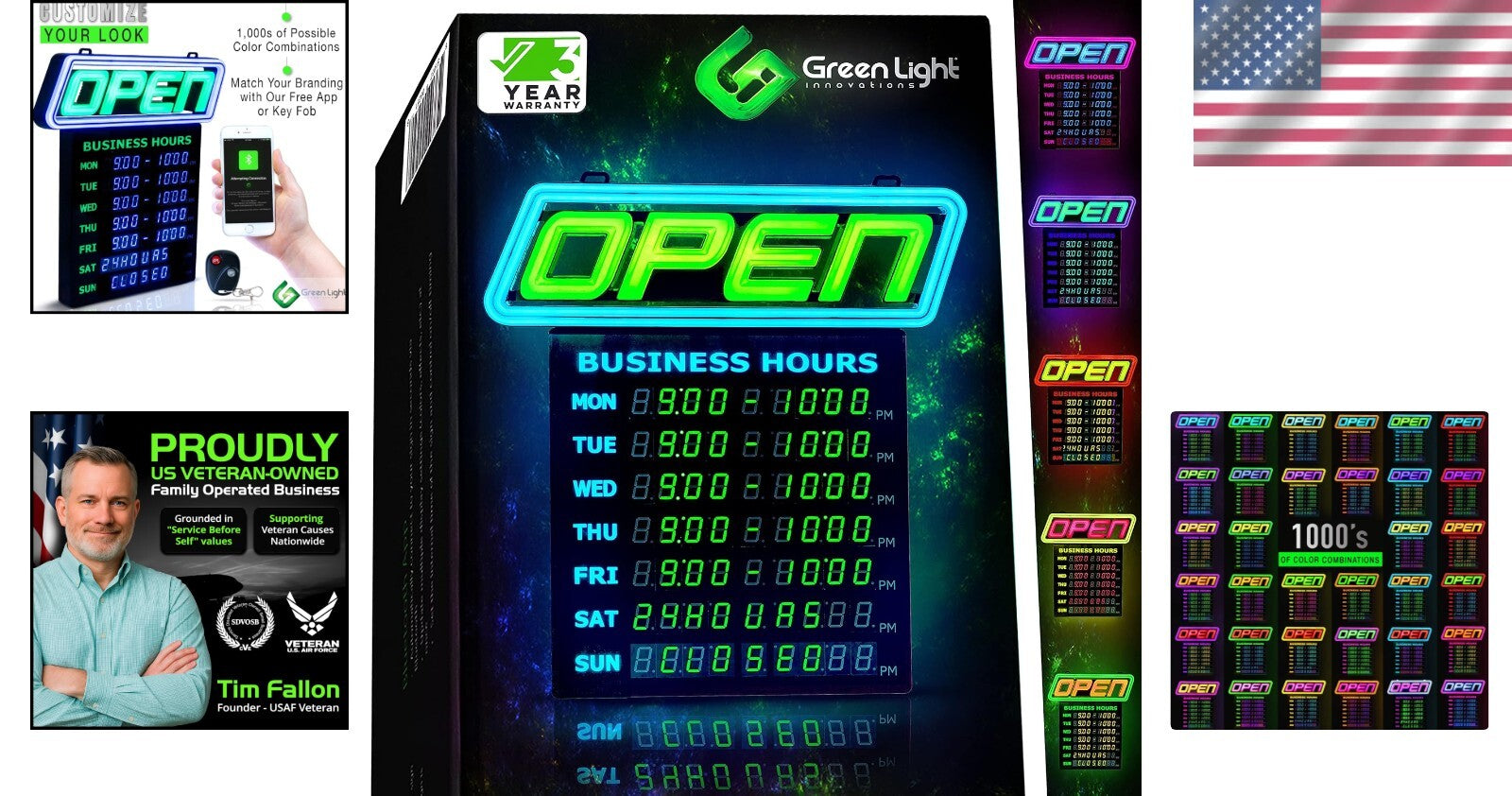Bright Multi-Color LED Open Sign - Easy Setup with Chains and Hooks Included