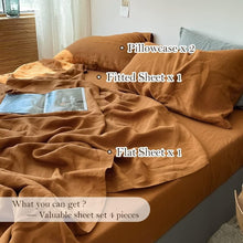 Load image into Gallery viewer, Elegant 4-Piece Rust Linen Bedding Set - King Size Pre-Washed Farmhouse Style