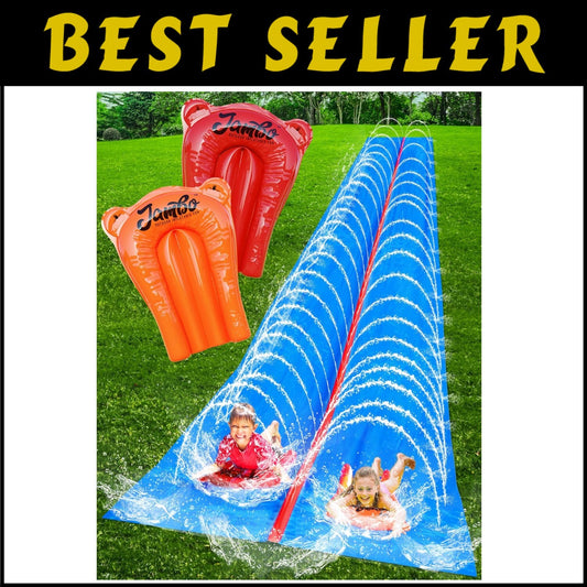 Extra Wide Slip and Slide: 30FT Water Slide with Sprinkler Effect & Bodyboards