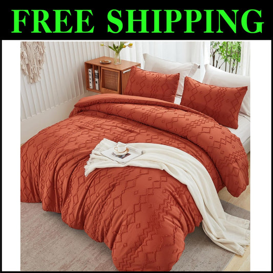 Luxurious 3-Piece Tufted Comforter Set in Terracotta - King Size Cozy Elegance
