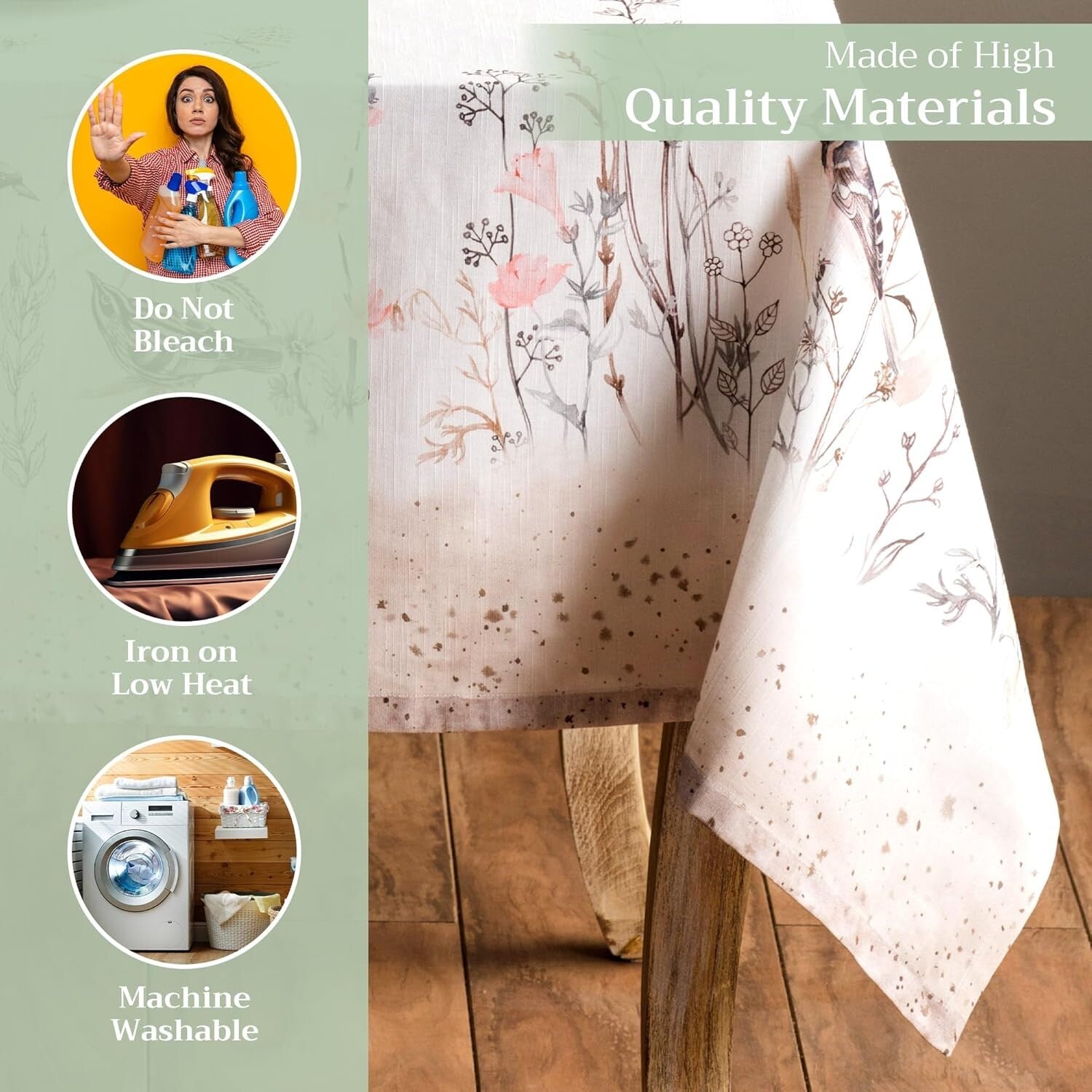 Versatile Cotton Tablecloth 60" x 108" - Textured Design in Brown Florals