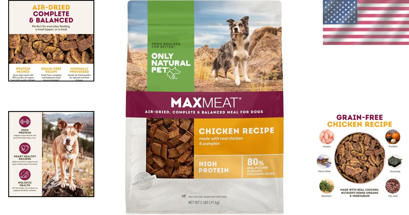 Air Dried Chicken Dog Food - Grain Free & Nutrient-Rich, 2 lb for All Breeds