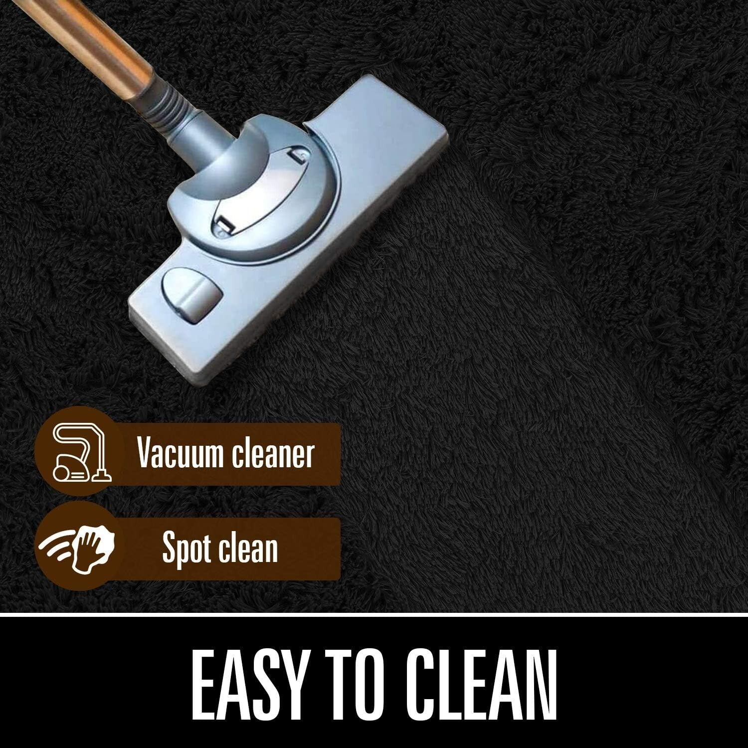 Fluffy Black Area Rug 6' x 9' - Machine Made Soft Rug for Kids & Living Rooms