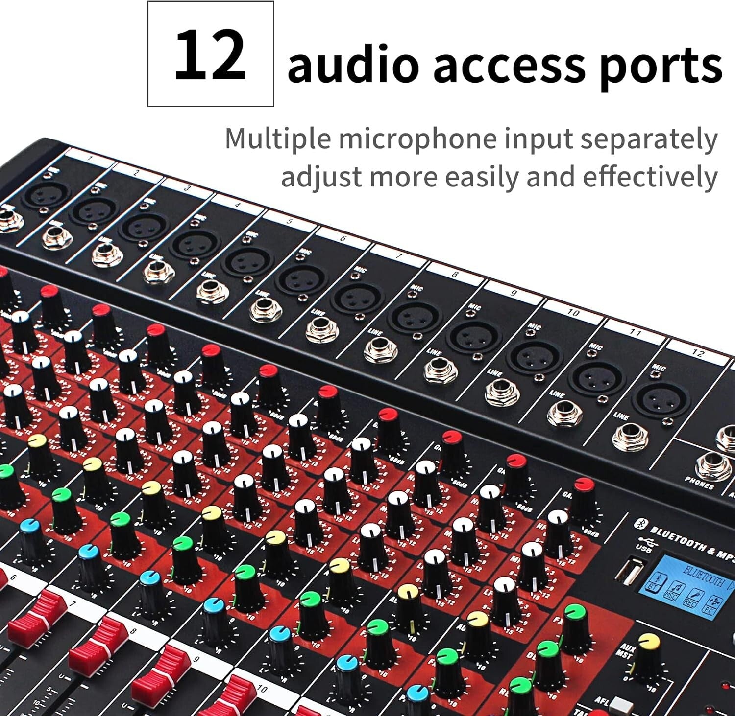 Versatile 12-Channel Bluetooth DJ Mixer with USB & LED Display for Beginners