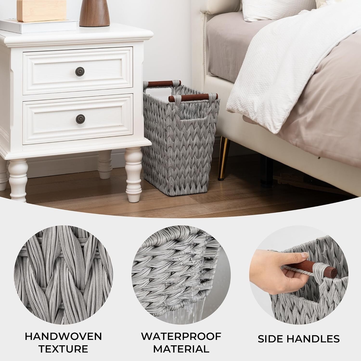 Stylish Handwoven Wicker Basket Trash Cans - Gray, 5 Gallon Capacity