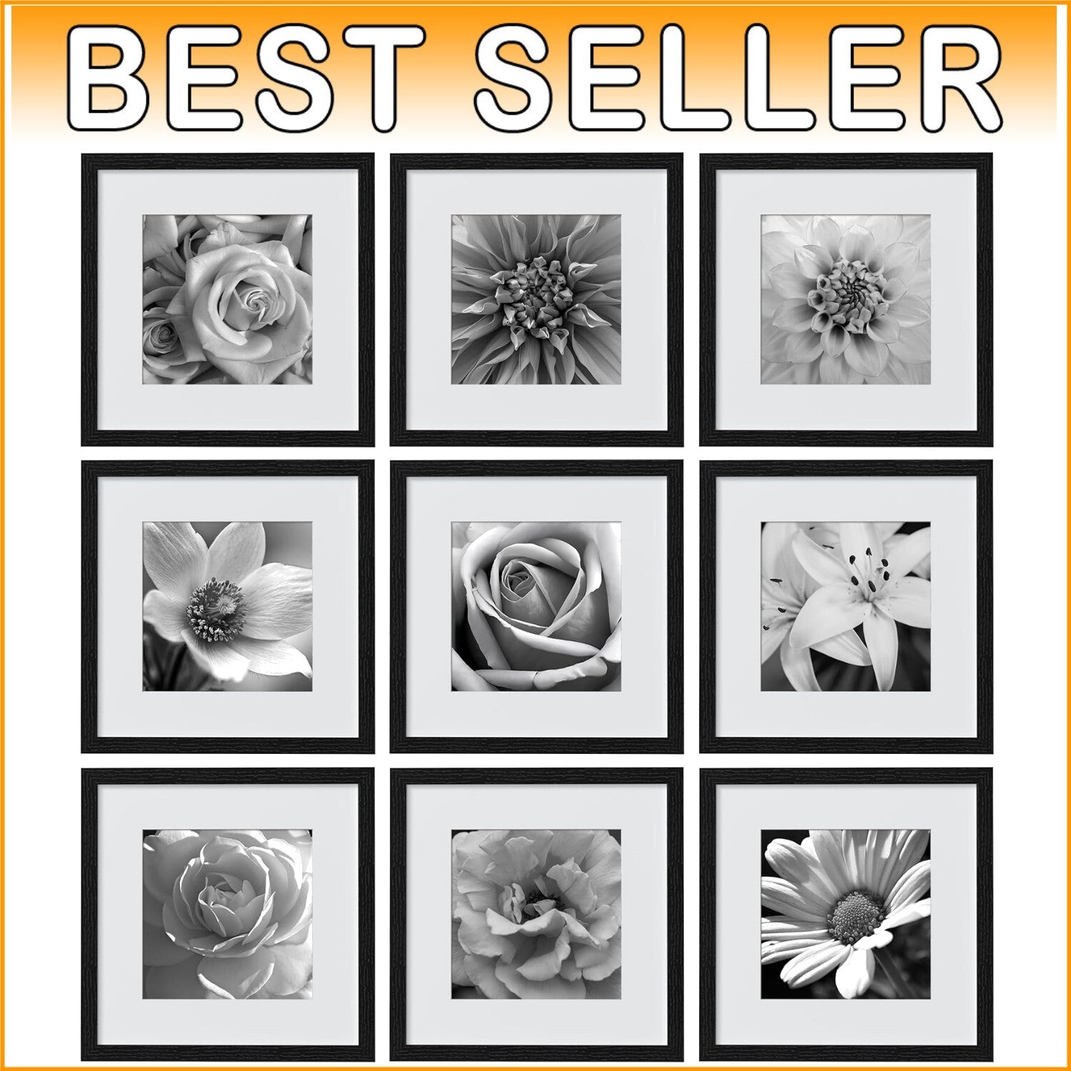 Elegant Black Picture Frame Set for 14x14 and 10x10 Photos - Collage Decor