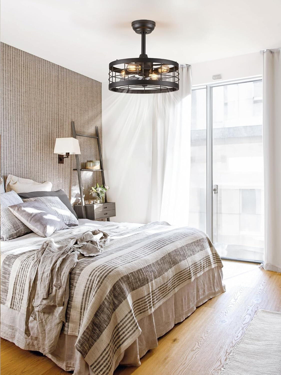 16.5'' Black Caged Ceiling Fan with Remote & LED Light for Stylish Living Spaces