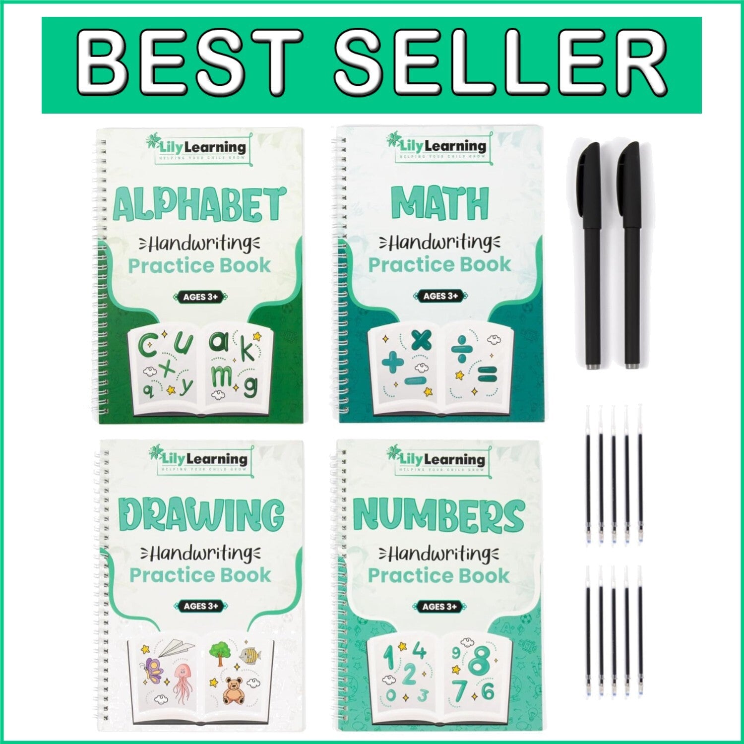 Educational Handwriting Kit - Fun Practice Workbooks with Magical Ink for Kids