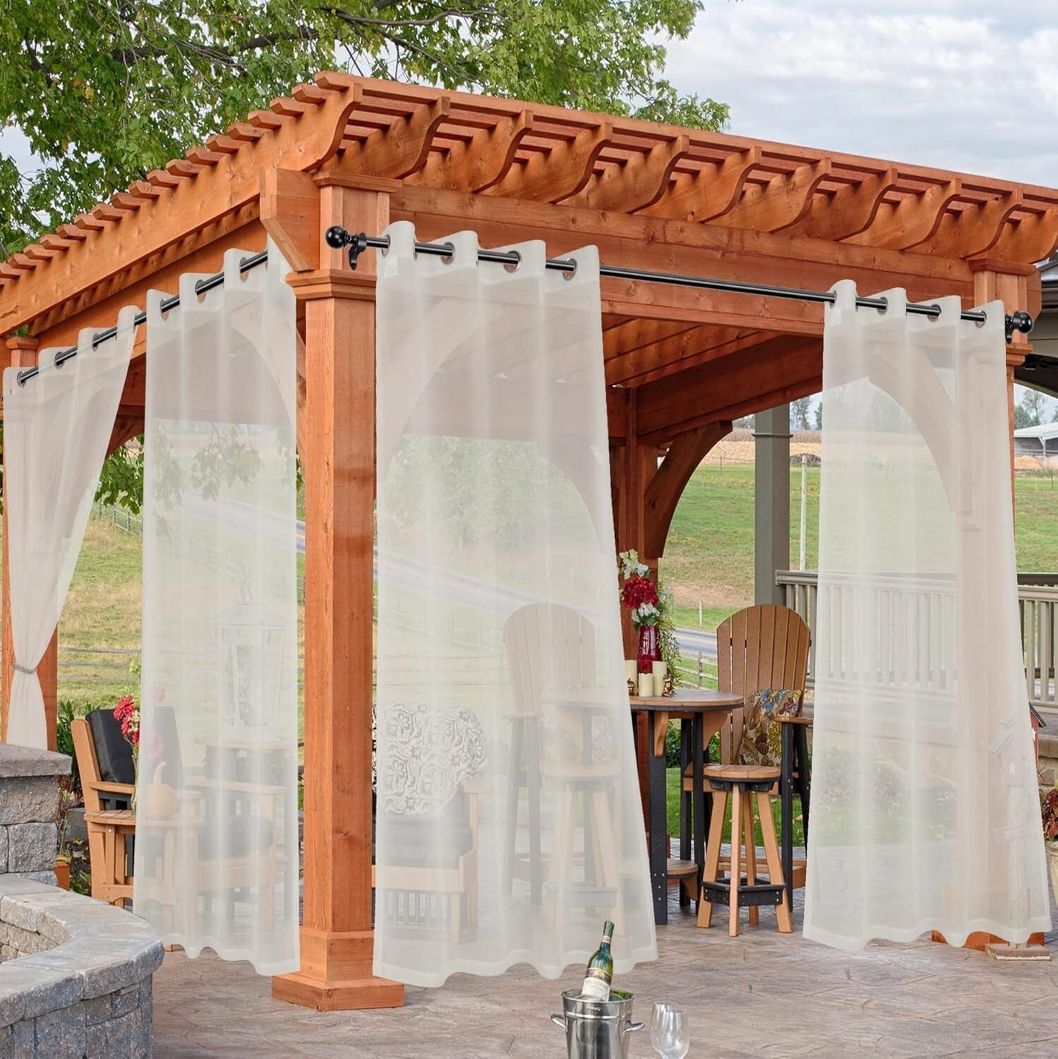 All-Season Waterproof Beige Drapes - 4 Piece Set for Gazebo & Pergola 54x120