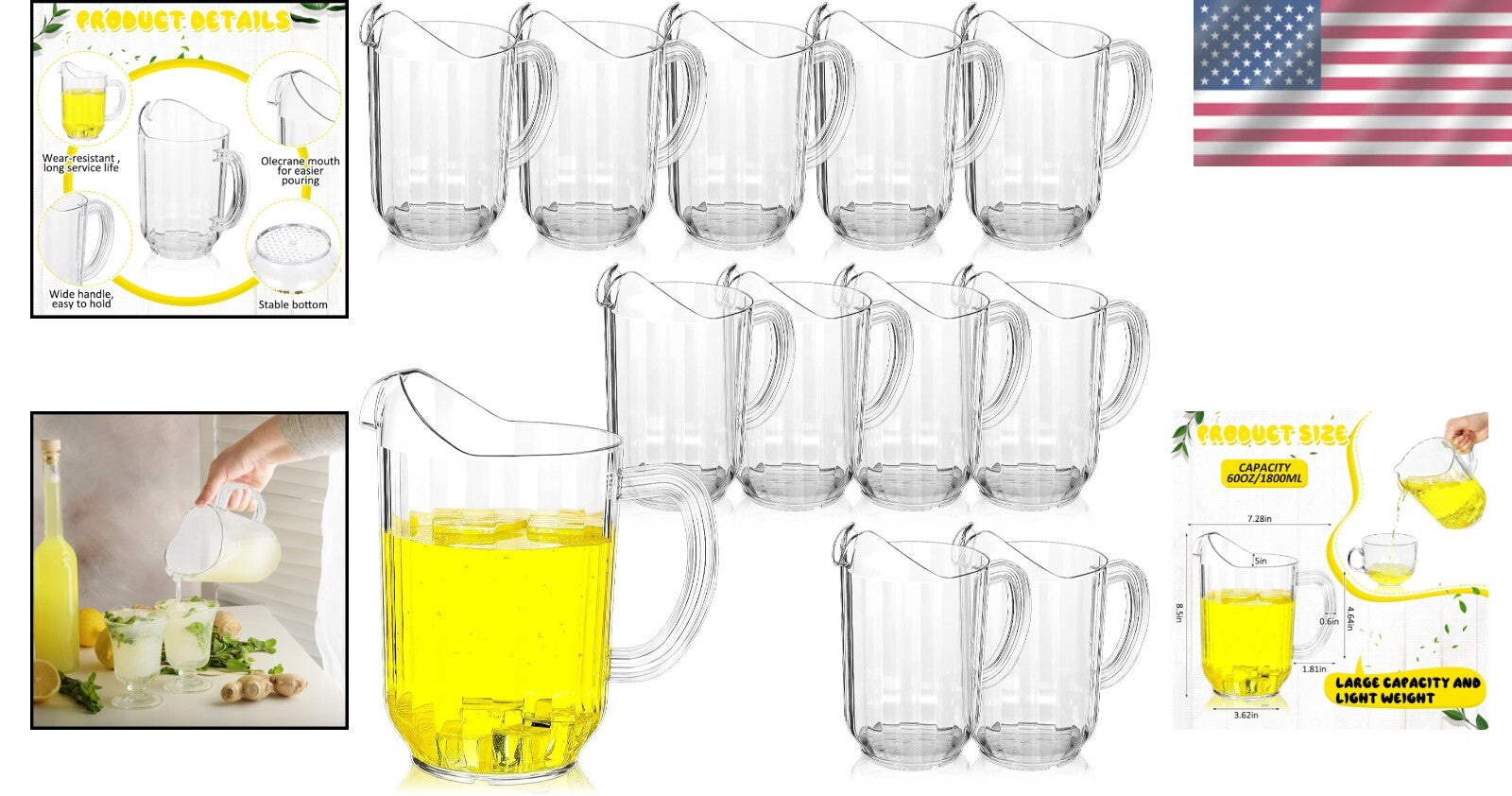 Lightweight Half-Gallon Clear Beverage Jugs - 12 Pack Perfect for Entertaining