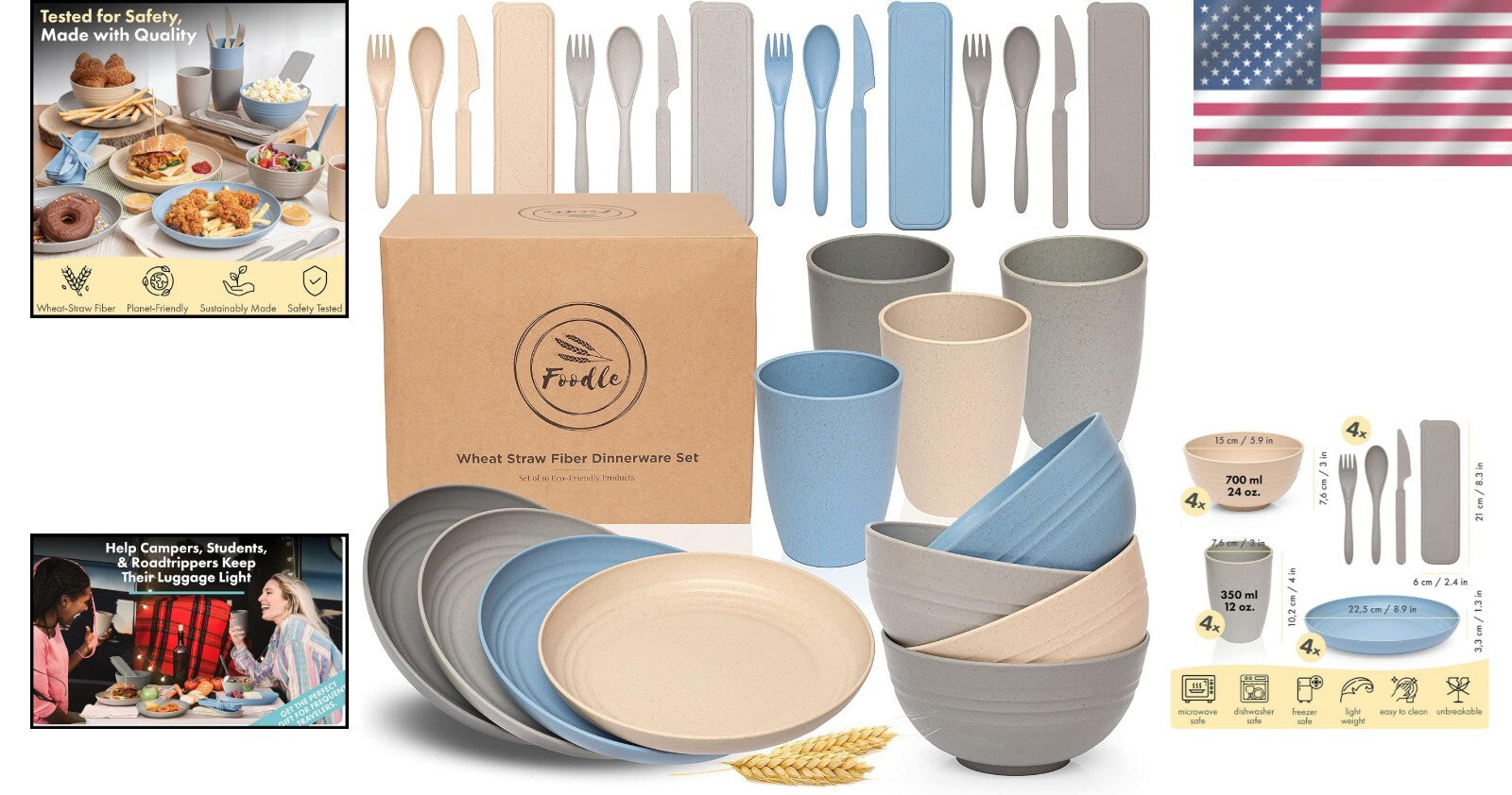 Eco-Friendly Wheat Straw Dinnerware Set - Perfect for Picnics and Casual Dining