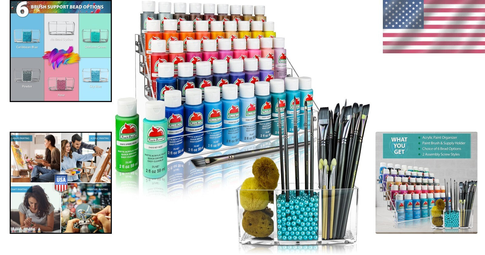 Thick Durable Seafoam Green Paint Organizer with Brush Holder - Portable Design