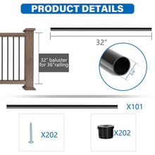 Load image into Gallery viewer, Hollow Round Aluminum Balusters for Deck Railing - Easy Install 101 Pack