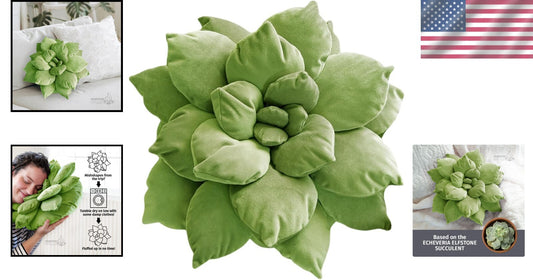 Soft Velvet 3D Green Flower Pillow - Functional Decor for Bedroom & Living Room