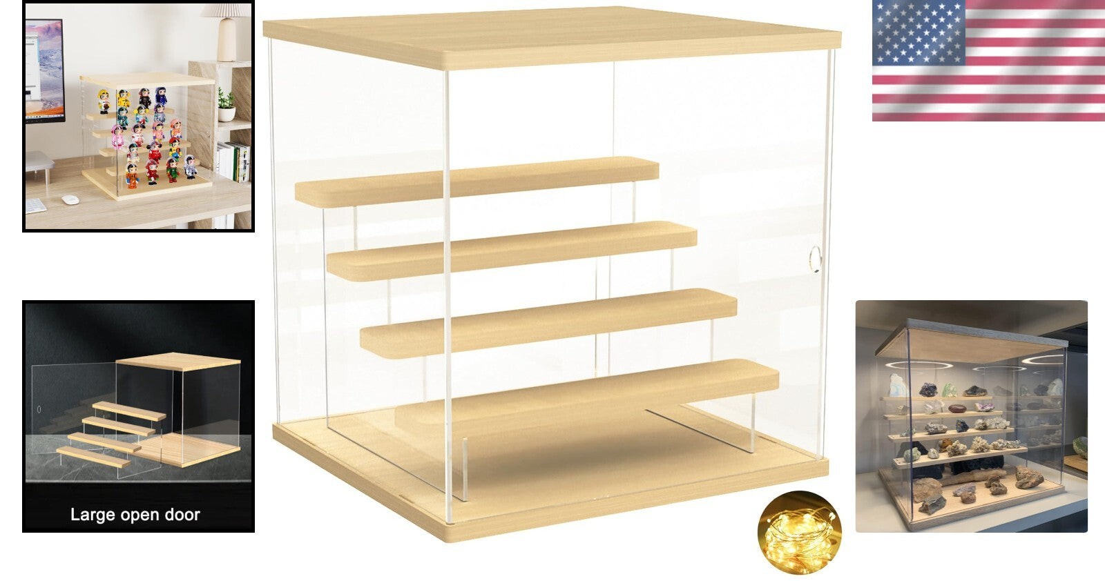 Modern 5-Tier Acrylic Showcase with Door & Wooden Base for Funko Pop Figures
