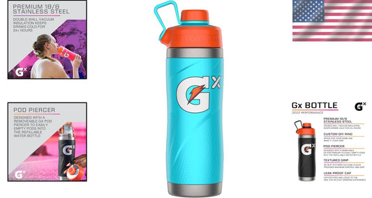 Durable 32oz Gx Stainless Steel Bottle - Vibrant Neon Blue for Active Lifestyles