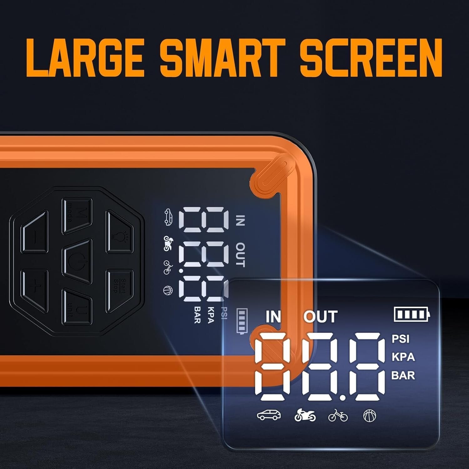 5000A Portable Jump Starter and Tire Inflator with LCD Display & Accessories