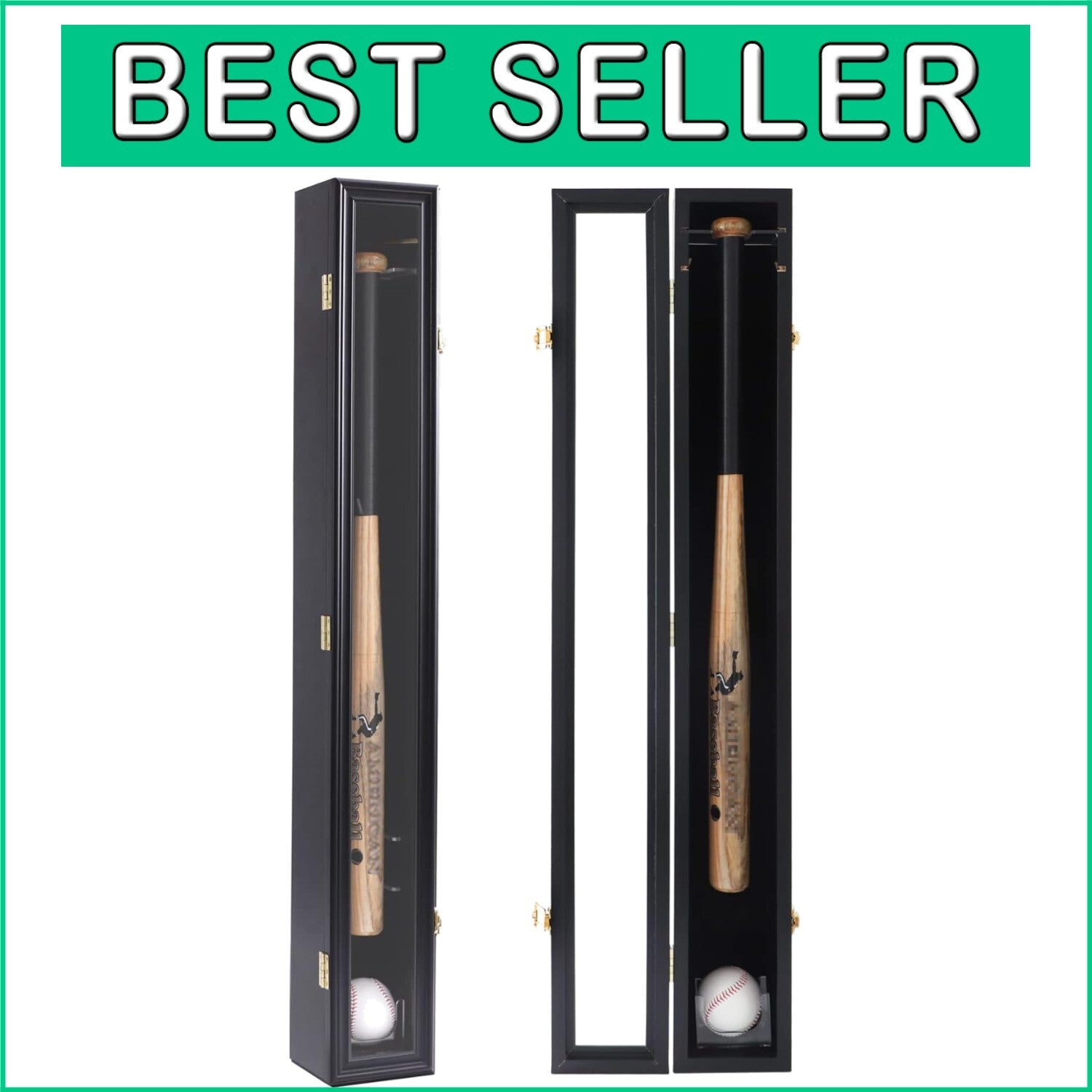 Elegant Baseball Bat Display Case with Wooden Frame & UV Protection - Wall Mount